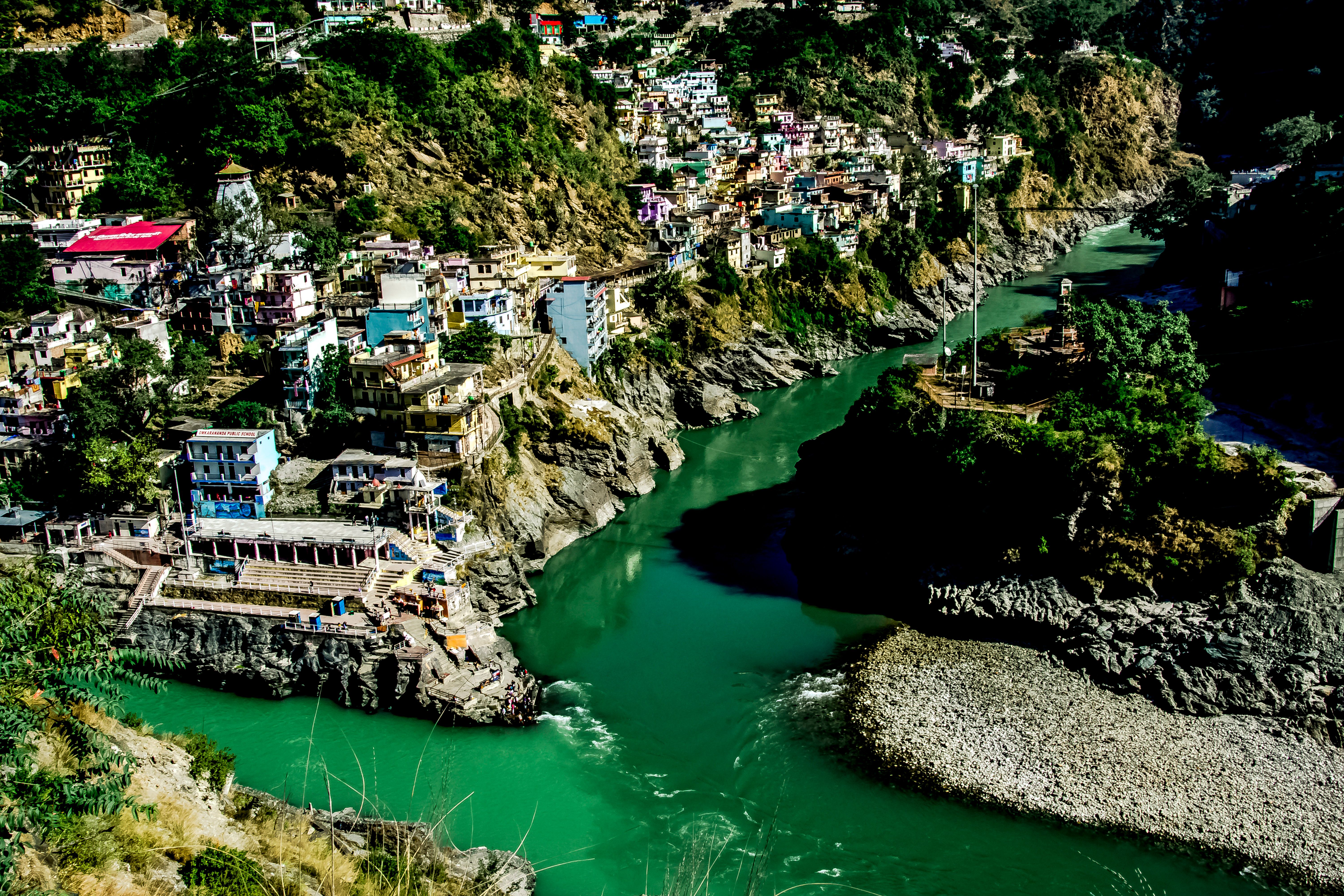 Confluence of River Bhagirathi and River Alkananda in Debprayad. Uttarakhand, India.