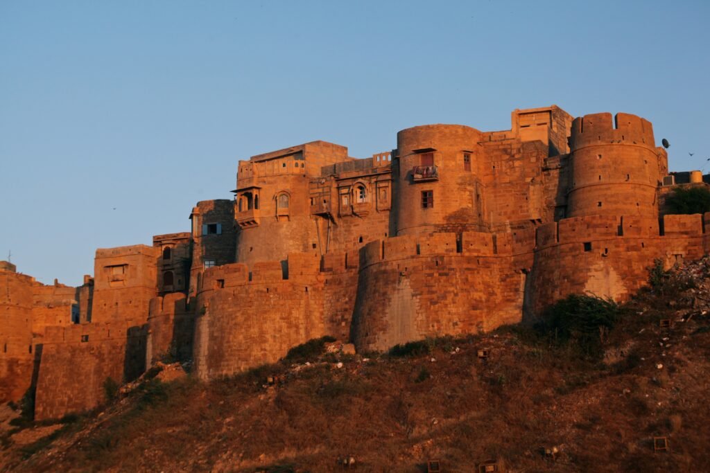Low angle shot of The castle in Jaisalmer, India under the clear blue sky