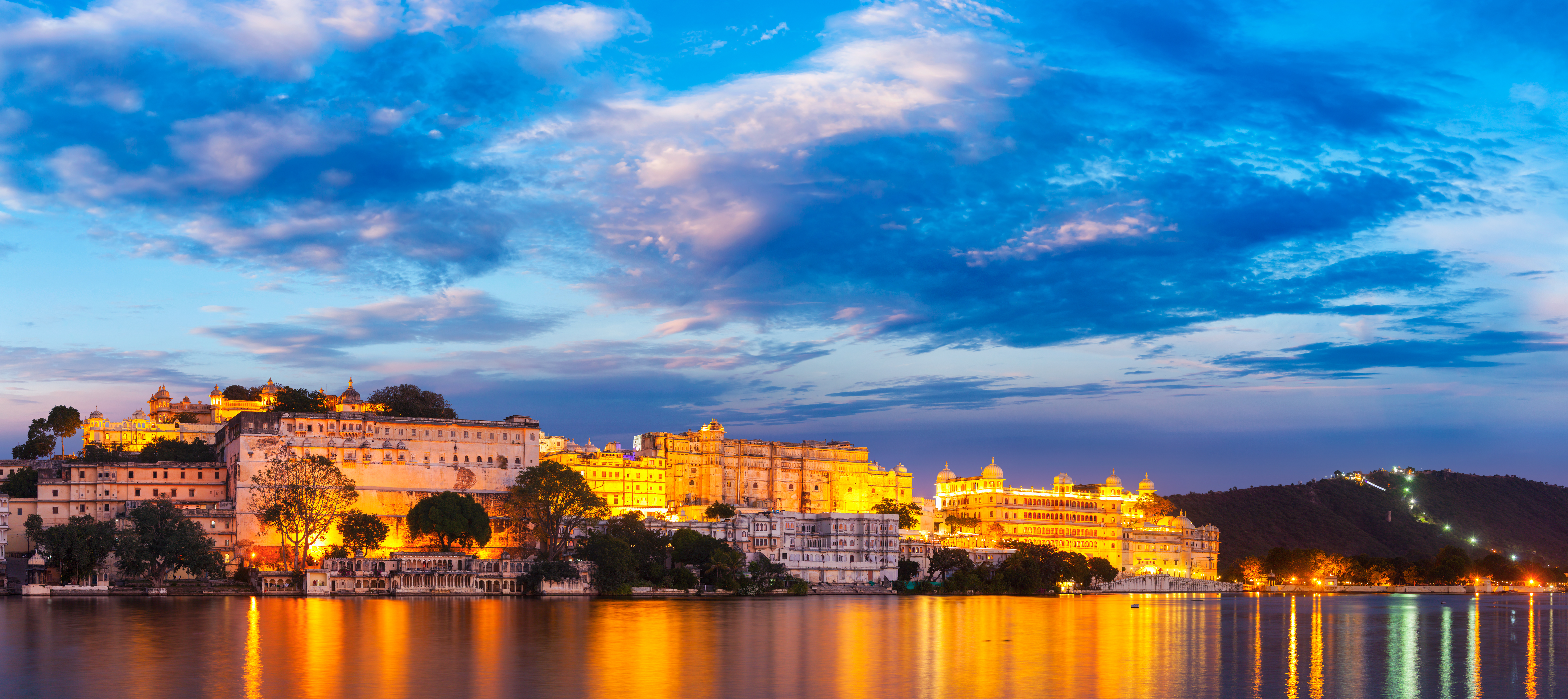 Udaipur City Palace in the evening. Rajasthan, India