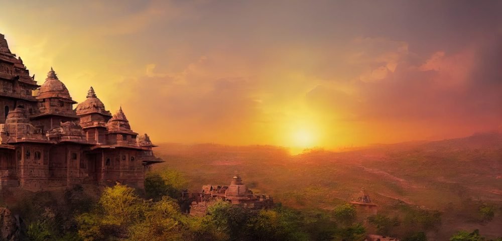 Chittorgarh Fort, India. The largest fort in India looks like a city lost in time. digital art style